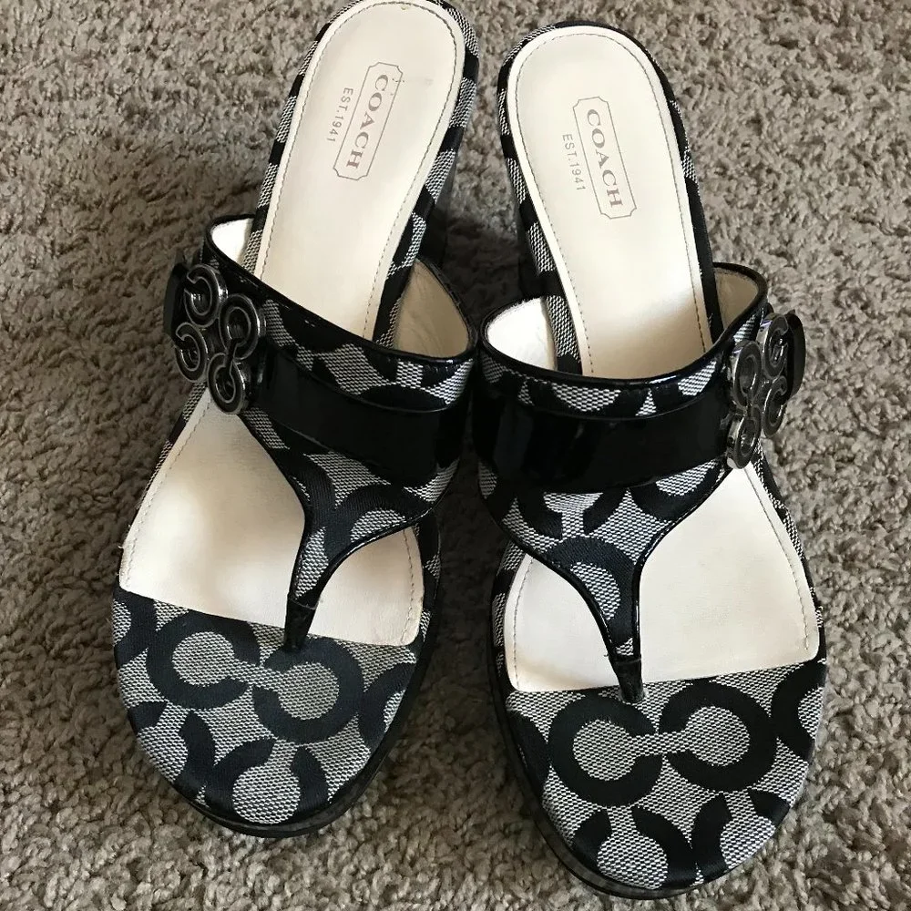 Coach Black Signature Wedge Sandals
